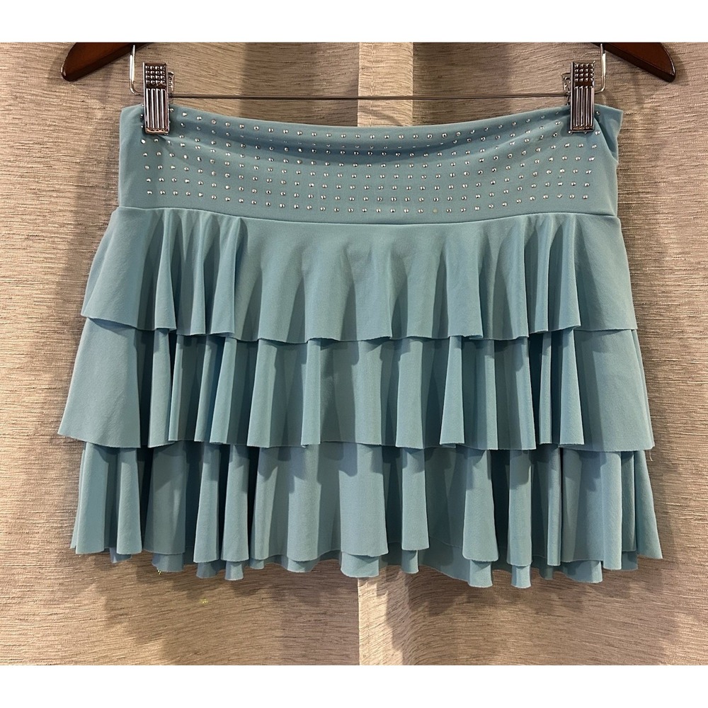 Vintage turquoise blue ultra micro mini low rise y2k coquette babydoll skirt L